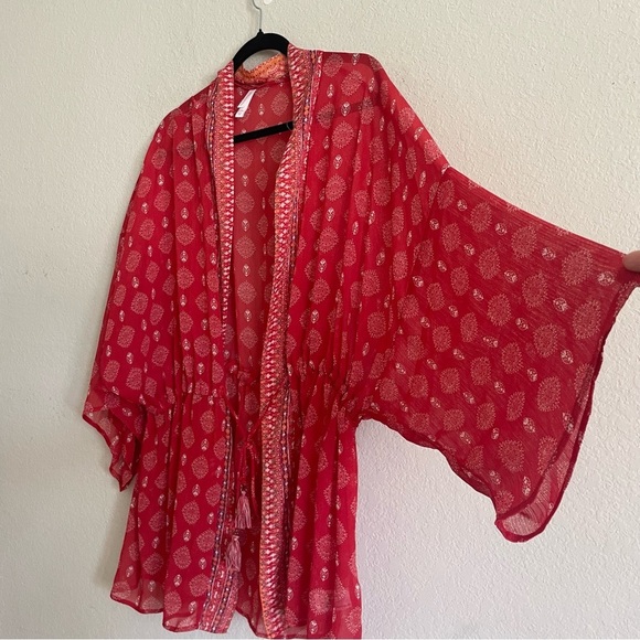 Xhilaration woman’s summer coverup size XL/XXL red printed boho front tie beach - Picture 2 of 7